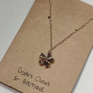 NEW HANDMADE 18K GOLD PLATED PURPLE CUBIC ZIRCONIA FLOWER DAINTY NECKLACE